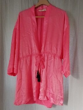 Vintage 90s Victoria Secret Gold Label Pink Satin Drawstring Robe